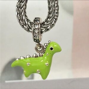 .925 silver Green Dinosaur Enamel Charm Pendant